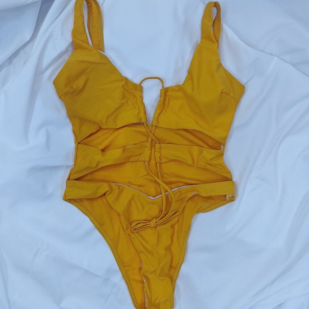 Honey Yellow one-piece thong swimsuit